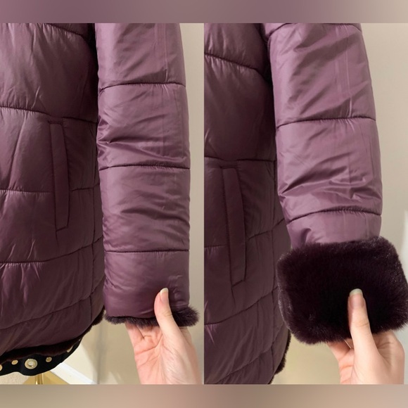 Via Spiga Reversible Plum Faux Fur / Puffer Coat - Picture 15 of 17